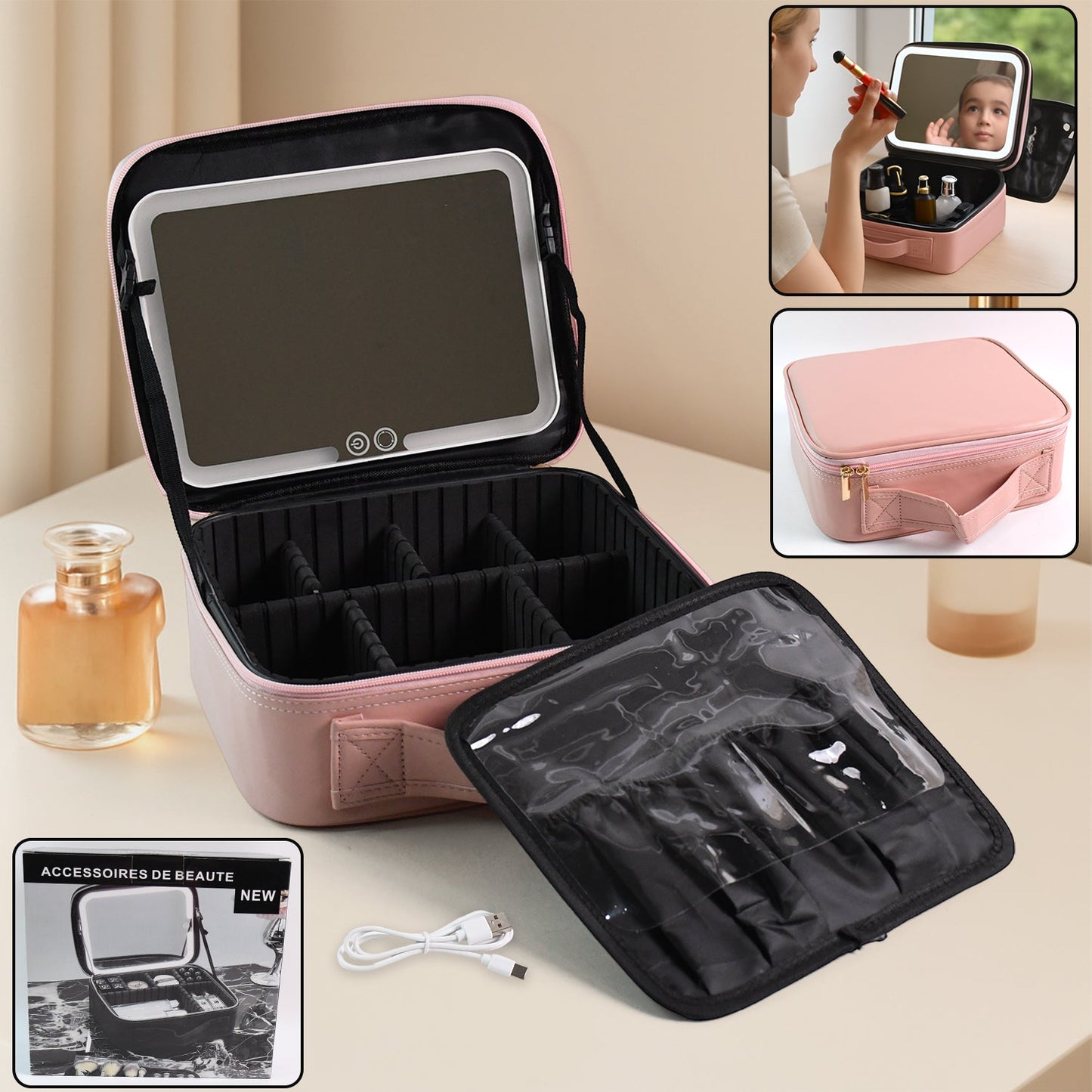 Premium LED Light Makeup Organizer Box (1 Pc / Mix Color)