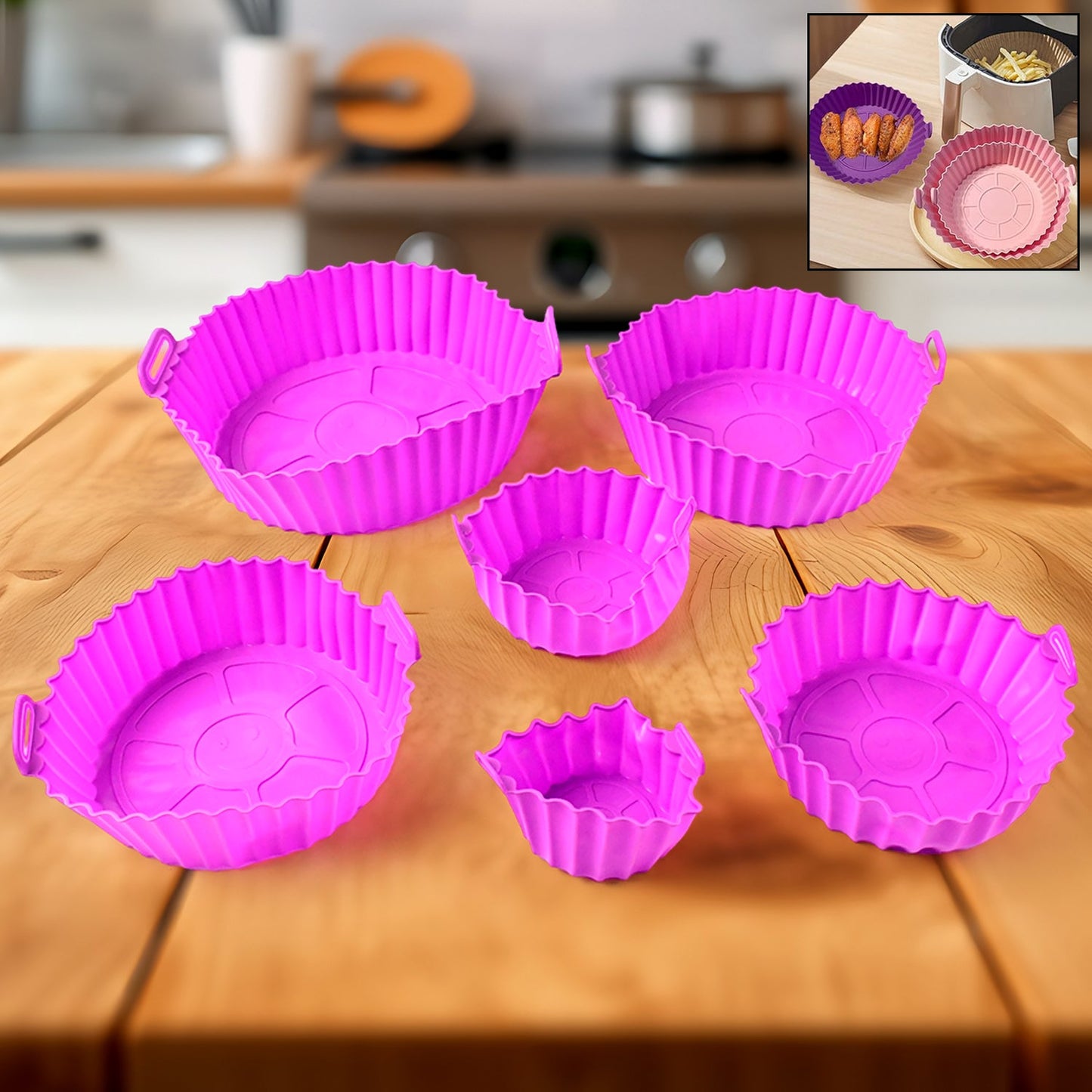 Air Fryer Reusable Silicone Pot with Handles (6 Pc set)