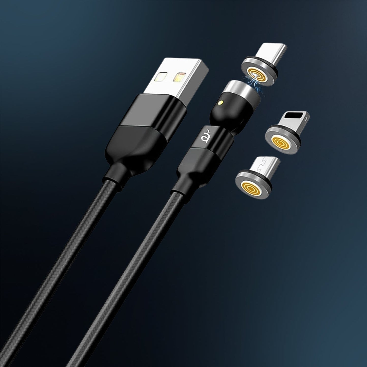 3 in 1 Magnetic USB Charging Cable | USB-c Android and Lightning with Extra Protecting Nylon| Strong Magnetic Cable with Full Rotation Support Fast Charging