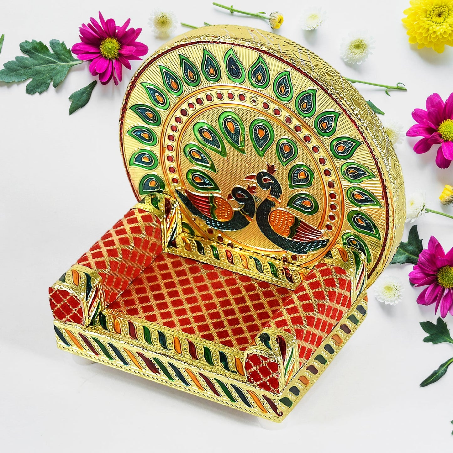 Meenakari Work Laddu Gopal Singhasan  / Sihasan for Pooja Mandir Wooden Krishna Ladoo Bal Gopal Sofa Asan, Home Decorative Premium Look Decorative Singhasan Suitable For Home, Office, Restaurant (2 Pc Set)