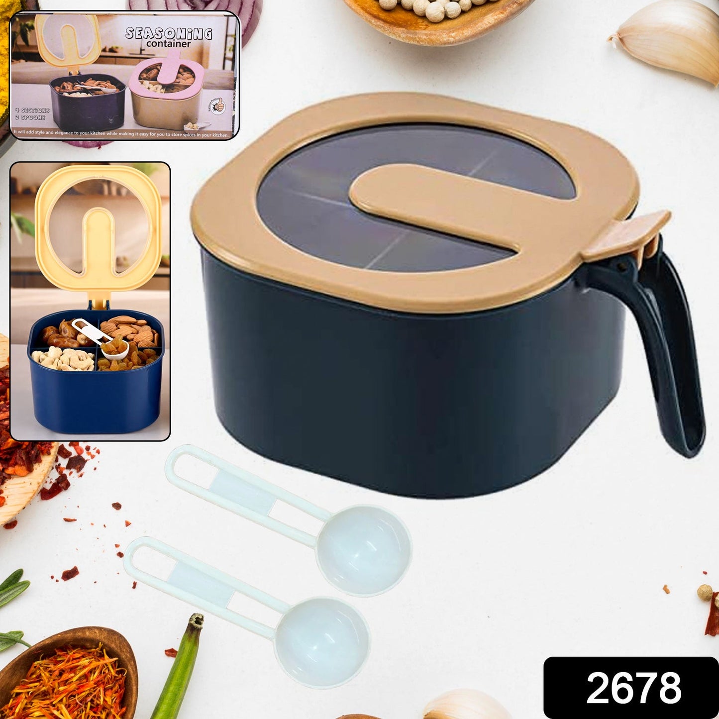 Fancy 4-Section Masala Box for Kitchen Storage (Spice Container)