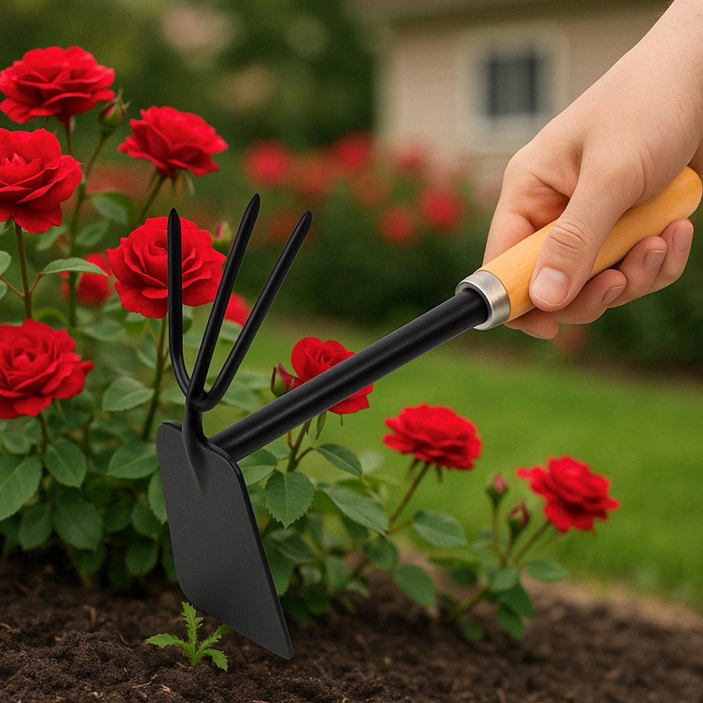 2 in 1 Double Hoe Gardening Tool with Wooden Handle