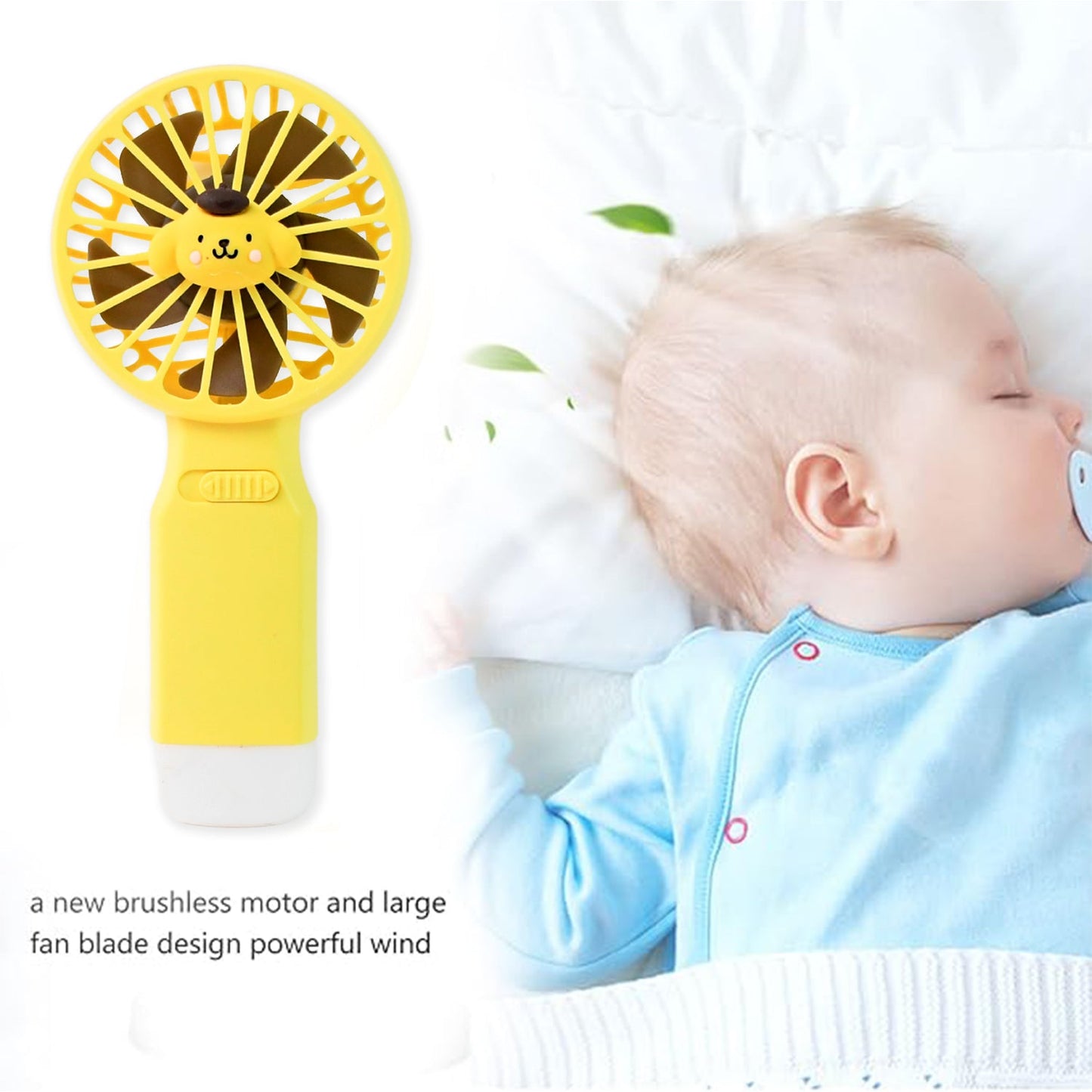 Cute Cartoon Handheld Fan with LED Light (1 Pc)