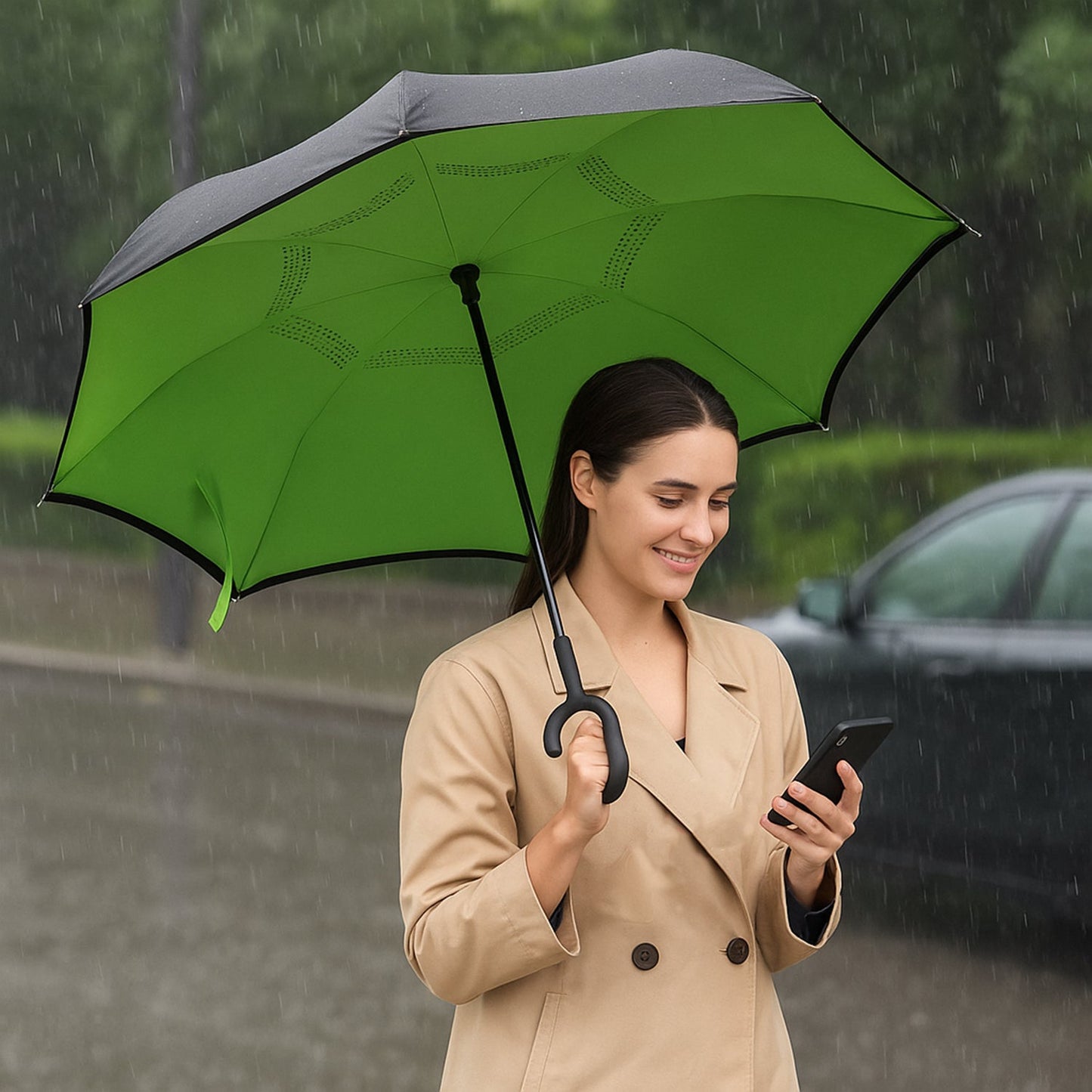 Foldable UV & Rain Umbrella with C-Shaped Handle – Kids (1 Pc / Mix Color)