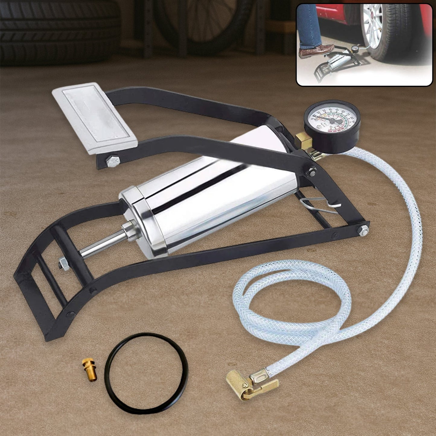 Heavy Duty Steel Foot Pump for Bike, Car, Cycle & More Vehicles