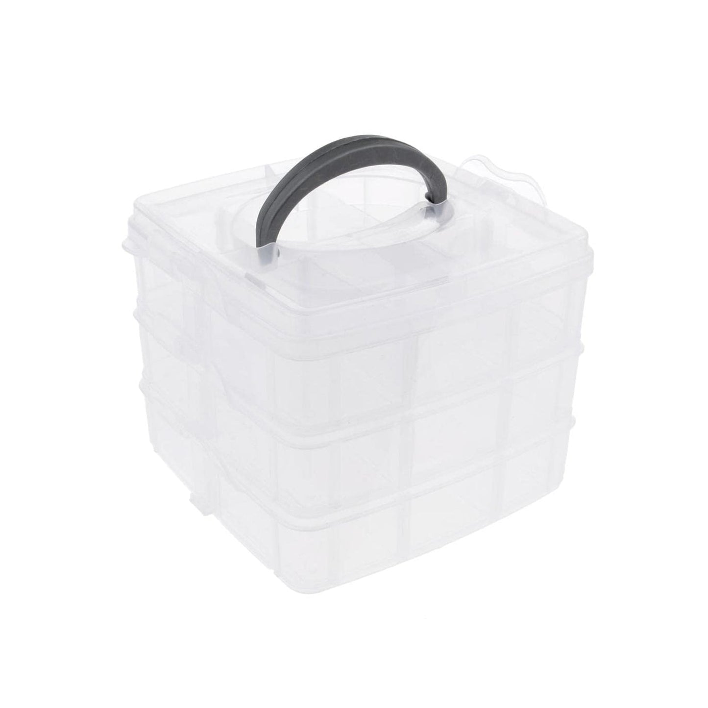 3-Tier 18 Sections Transparent Stackable Adjustable Compartment Slot Plastic Craft Storage Box