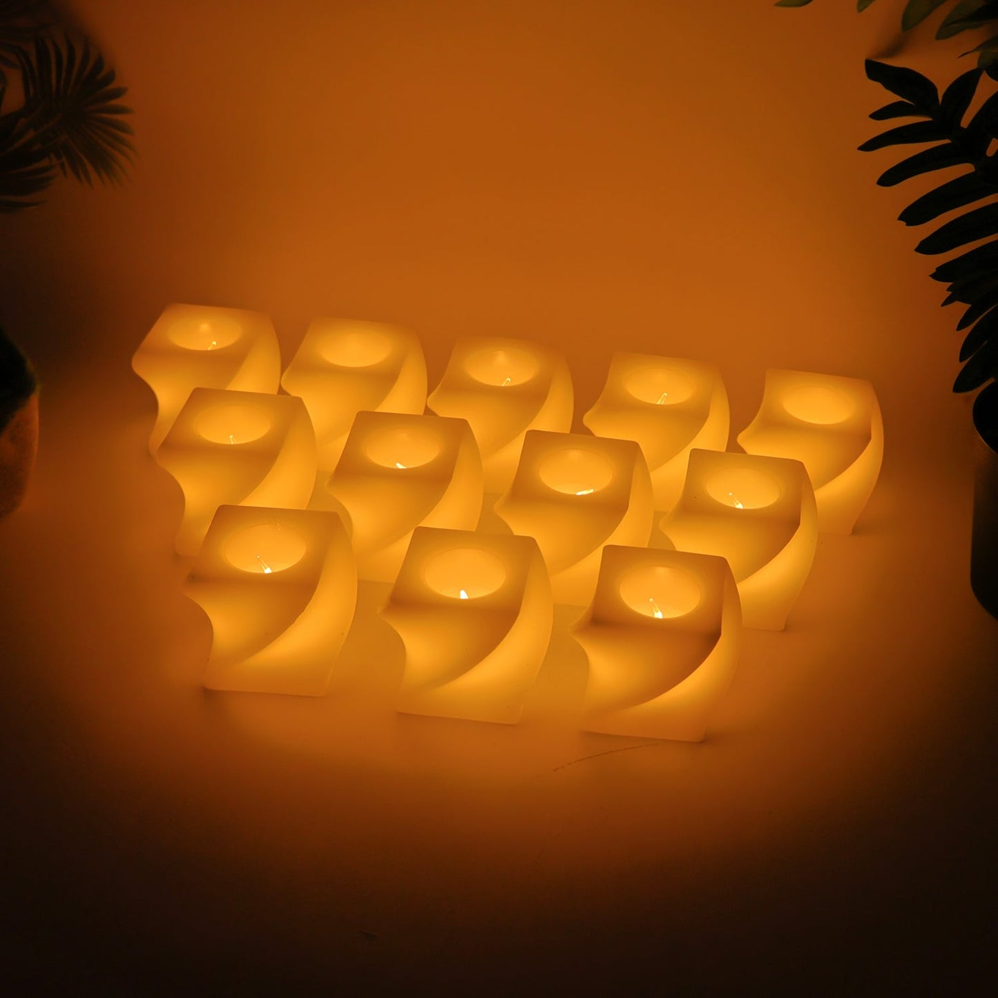 Set of 12 LED Flameless Decorative Candles – Square Shape Tealight Lamps