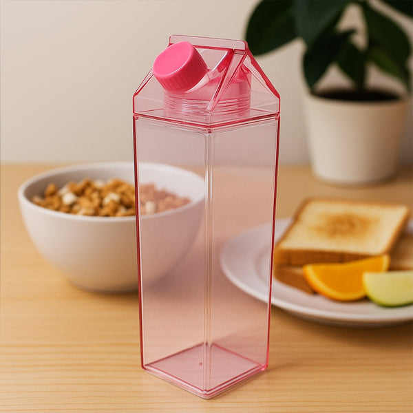 Plastic Milk Carton Colorful Clear Water Bottle, 17 Oz Portable Milk Box Leakproof Square Juice Bottle for Outdoor Sports Travel Camping