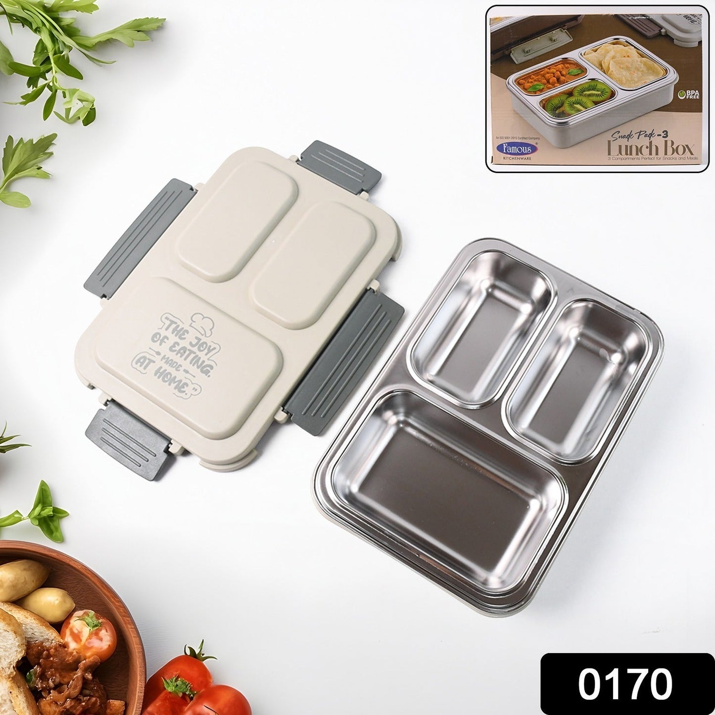 3-Compartment Stainless Steel Lunch Box (1 Pc)