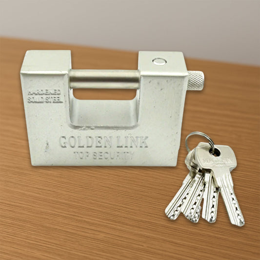 94mm Stainless Steel Padlock: Rectangular, Hardened Steel, 5 Keys