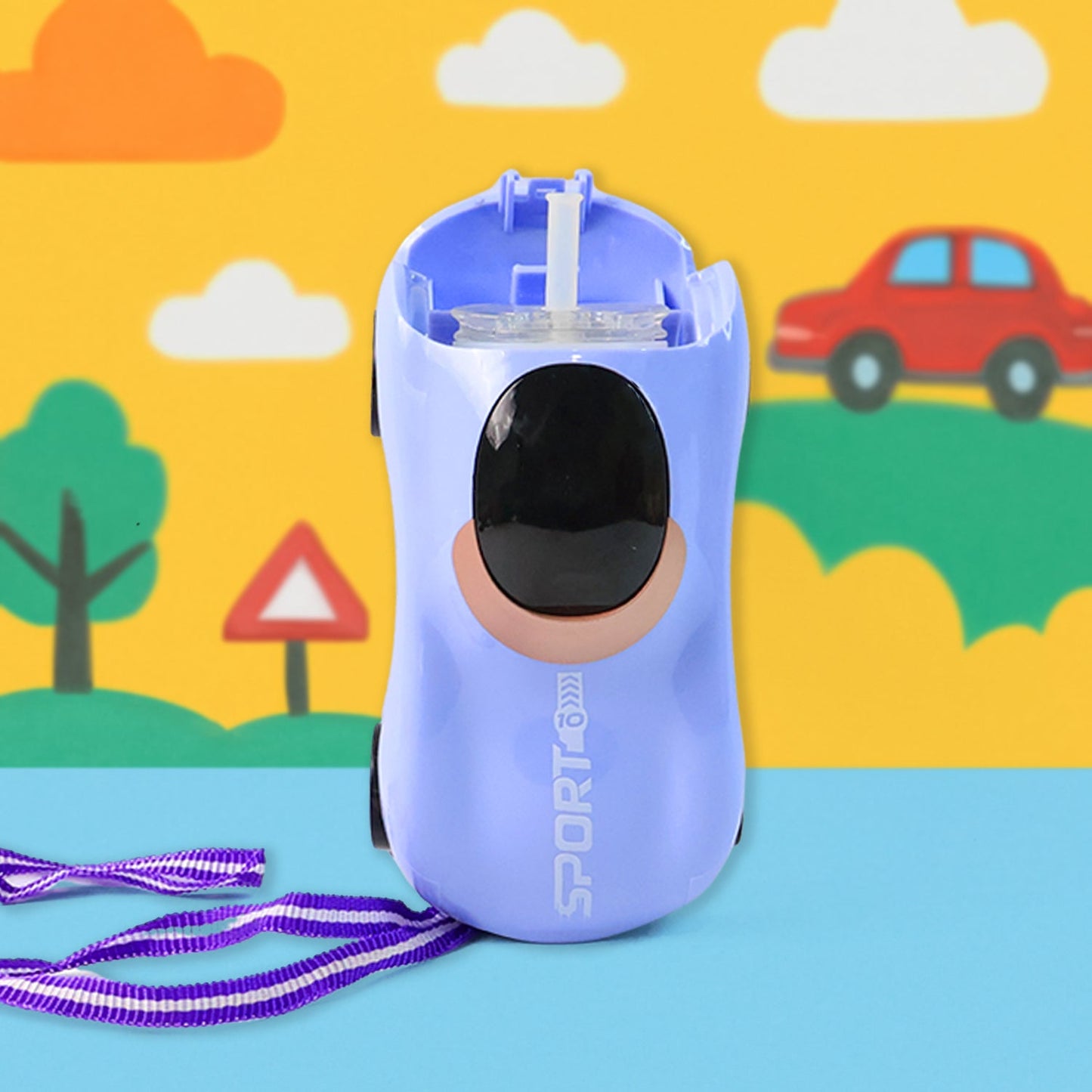 Car Shape Water Bottle with Built-in Straw 280ml (1 Pc)