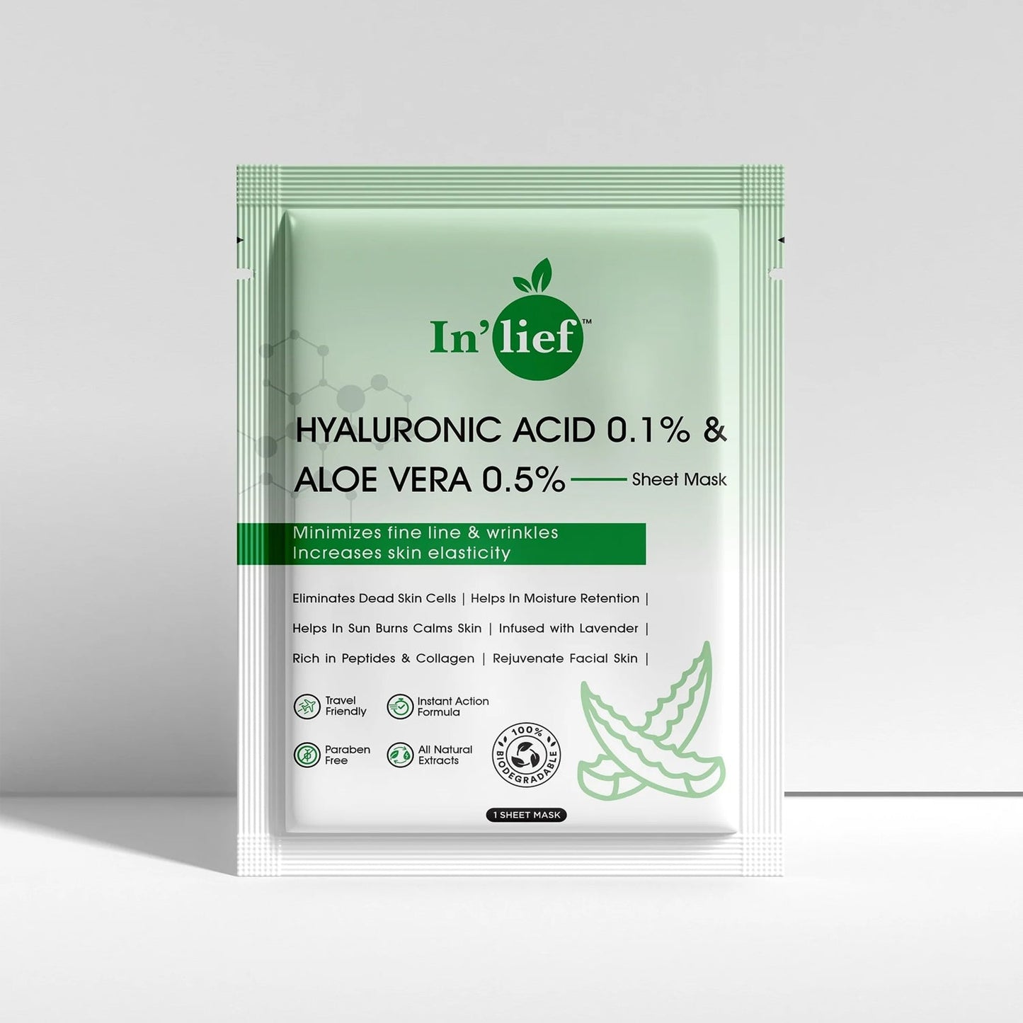 In’lief Hyaluronic Acid 0.1% & Aloe Vera 0.5% Hydrating Facial mask (1 Pc)