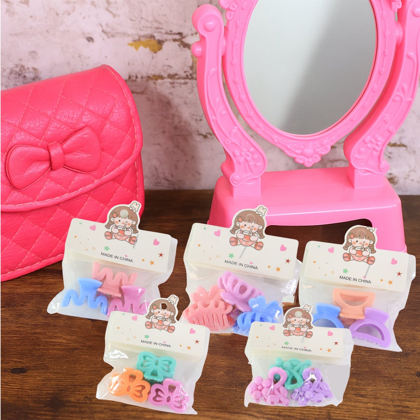 Plastic Small Hair Clips for Girls Kids Hair Accessories (3 Pcs Set / Mix Color & Design)